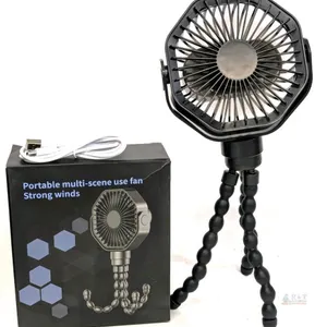New Black Mini Fan With Flexible Octopus Tripod for Car Seat, Student Bed, Bike - USB Rechargeable, Desk Fan for Office, Baby Room or Outdoor