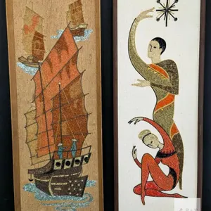2 MCM Vintage Pebble Art Wall Art, 36.75"