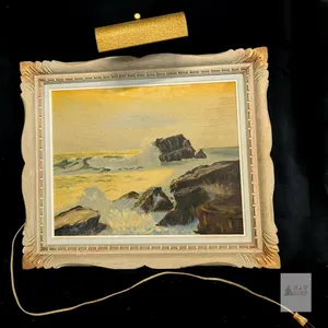 Vintage 1960s Original Signed Sea Breakers-Style Framed Painting on Canvas With Attatched Light, 25.7" × 21.5", Light Untested (Needs Rewiring)