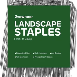 New  50 Pack Landscape Staples 6 Inch Heavy Duty Hot-Dip Galvanized Steel Garden Stakes U-Shaped Weed Barrier Spikes Metal Ground Pins for Lawn and Ya