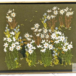 Vintage Framed Paragon Needlecraft, Embroidered Flowers Stitch Art, 23" × 19"