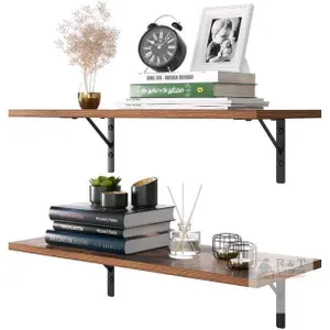 As-New Homfa HIR-100 Floating Wall Shelves, Set of 2 Display Storage Ledge, Rustic Brown 11.5" x 31.5"