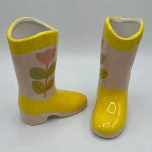 COWBOY BOOT CERAMIC VASE -N