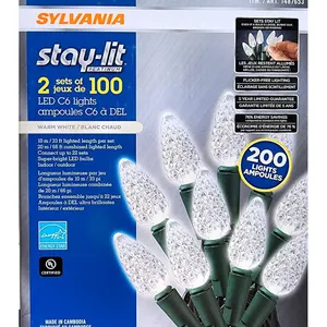 SYLVANIA - STAY-LIT LED C6 OUTDOOR/INDOOR STRING LIGHTS, 2 X 100 LIGHTS, WARM WHITE -U