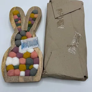 WOODEN SITTING BUNNY WITH POM-POM -N