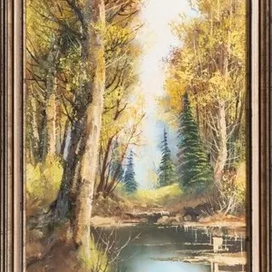 CHARLOTTE BAJEAUX AUTUMN WOODLAND WITH STREAM