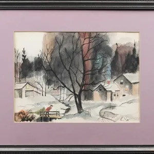 SIGNED WATERCOLOUR WINTER LANDSCAPE