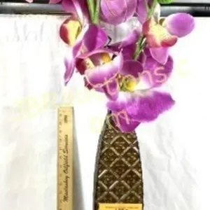 LARGE METAL VASE WITH FLOWERS