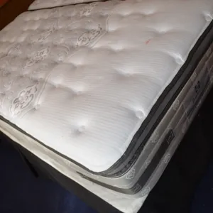 Sealy Posturepedic Single Box Spring an Mattress, bed frame on casters, excellent condition