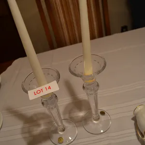 2 Hand Cut Candle Holders with candles