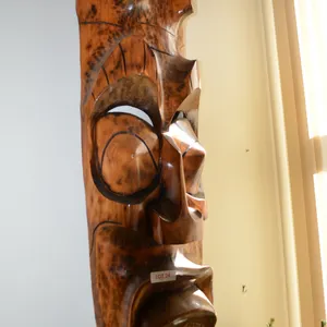 Large Hand Carved Wood Mask Art Piece, approx. 4 ft x 15" wide