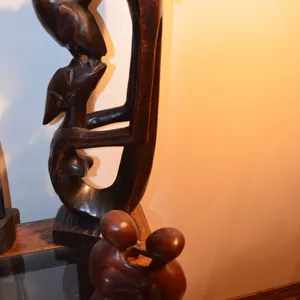 2 African Hand Carved Wood Sculptures as Kissing Couples