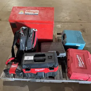 Milwaukee 1/2” elec drill, Makita 1/2” elec impact, Craftsman 1/2” elec drill, Milwaukee M18 portable vacuum & assorted toolboxes