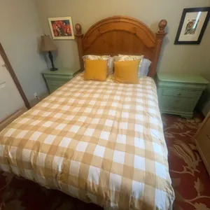 Queen bed, frame and headboard *THIS ITEM AVAILABLE FOR LIVE ON-SITE BIDDING ONLY