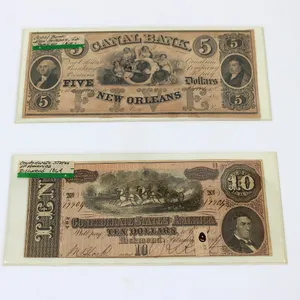 CURRENCY | 1800'S CANAL BANK NOTE $5, CONFEDERATE $10 NOTE