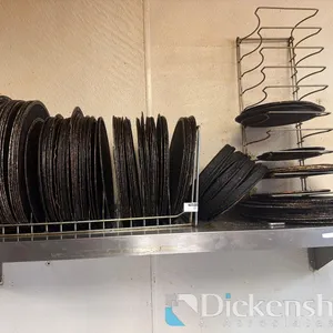 LOT OF PIZZA PANS & RACK