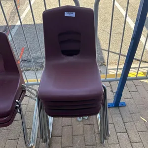 VIRCO MAROON PLASTIC STACK CHAIRS, QTY (5)