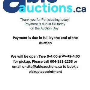 All items must be removed Tue May 12 & Wed May 13 9am - 3:30pm