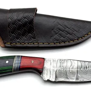 Custom Damascus Blade Knife with Colored Wood