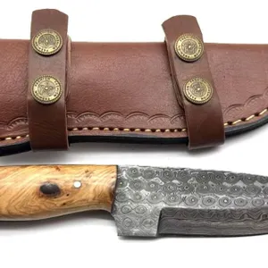 Custom Damascus Blade Knife with Wood Handle and