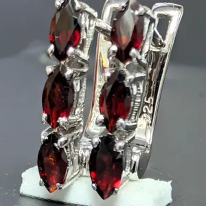 Genuine Garnet & Silver Earrings