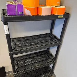 Black Plastic 4 Teir Shelf Unit with Contents