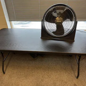 30" x 6' Black Folding Leg Table/Honeywell Black Circular Fan