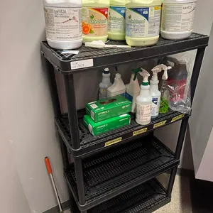 Black Plastic 4 Teir Shelf Unit w/ Contents