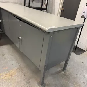 30" x 8' Grey Wood Top w/ 4 Door Metal Base Counter