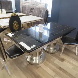 Lot - 36" x 71" Marble Style Table, Chrome Base (Note: no chairs included).