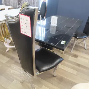 Lot - (6) High Back Contemporary Black Chairs w/ Silver Bases.