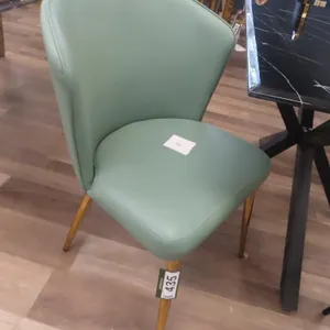 (8) Green Leatherette Brass Leg Chairs.