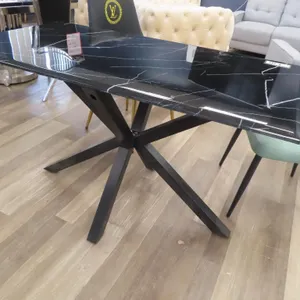 28" x 51" Black Marble Style, Black Base Table.