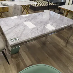 American Goose 36" x 60" Grey Marble Style, Silver Base Table.