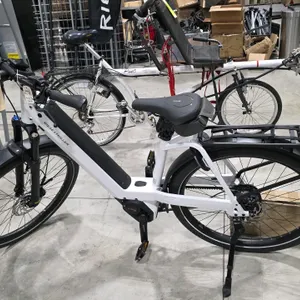 Riese & Müller Nevo4 GT automatic pure e-bike. Features a 47cm step-through frame in white. Equipped with a Bosch motor and display system, front susp