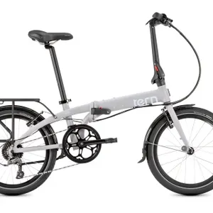 Tern Link D8 8-speed folding bicycle. Features 20" wheels. Color: Black/Reflex Grey. Item is in original packaging. Note: Stock photos used to show as