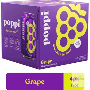 [bb 04/25/2026] New 4-Pack POPPI Grape Prebiotic Soda Cans, 355ml ea