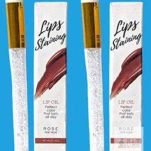 2 New Rose Pink Nude Lip Staining Lip Oils 4g Sets With Applicator Brushes