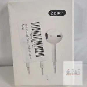 2 Pack Wired USB-C Stereo Earphones, 14mm Drivers, 20Hz-20kHz, Mic, White, Compatible Note10/Pixel