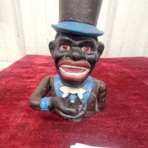 Cast Iron Mechanical Bank with Top Hat Figure Black Americana 8" Tall