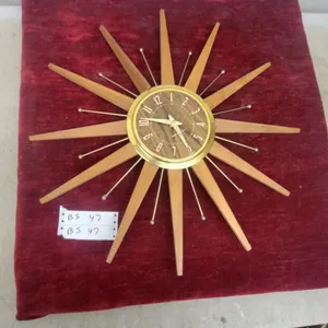 Westclox Mid-Century Modern Starburst Wall Clock with Teak Rays and Brass Accents 22" Diameter