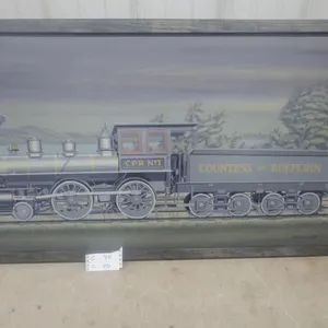 Framed a.K. Hamilton 1969 Painting of CPR No. 1 "Countess of Dufferin" Steam Locomotive 49.6 x 26"