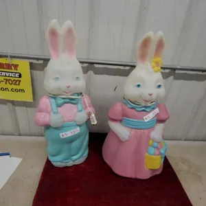 Pair of Vintage Blow Mold Easter Bunny Light-Up Yard Decorations 26" Tall