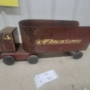 Vintage Pressed Steel Airline Express Delivery Truck Toy 20" Long Wood Wheels Late 40.S Beleive a