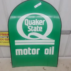 Quaker State Motor Oil Tombstone-Shaped Fiberglass Advertising Sign 2 Sided 26.6 x 36"