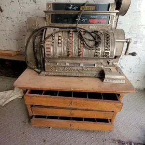 National Model 572.4Cash Register on Wooden Cabinet Base