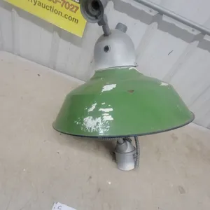 Vintage Green Porcelain Enamel Industrial Service Station Light Fixture with Mounting Arm
