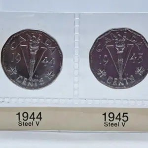1944 and 1945 Canada Steel V Nickels