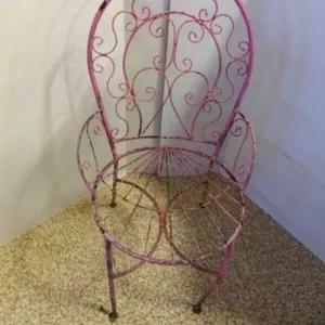 Vintage Ornate Pink Wrought Iron Garden Arm Chair