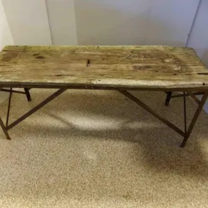 Rustic Antique Trestle Table Rough Hewn Wood Top